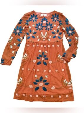 Philosophy by Republic Embroidered Terracotta Mesh Floral Midi Dress, Size S